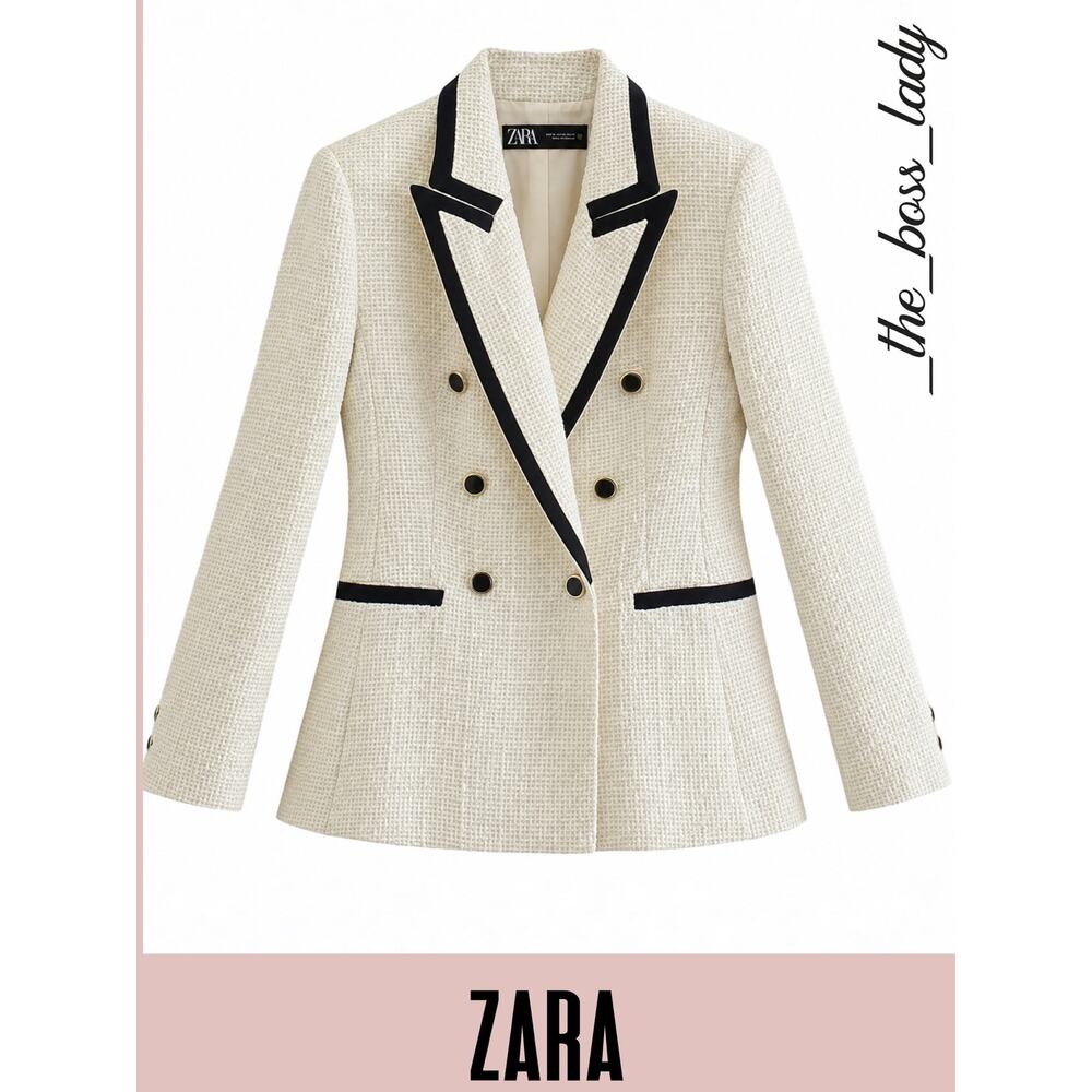 Zara blazer tweed double breasted notch lapel collar structured XS